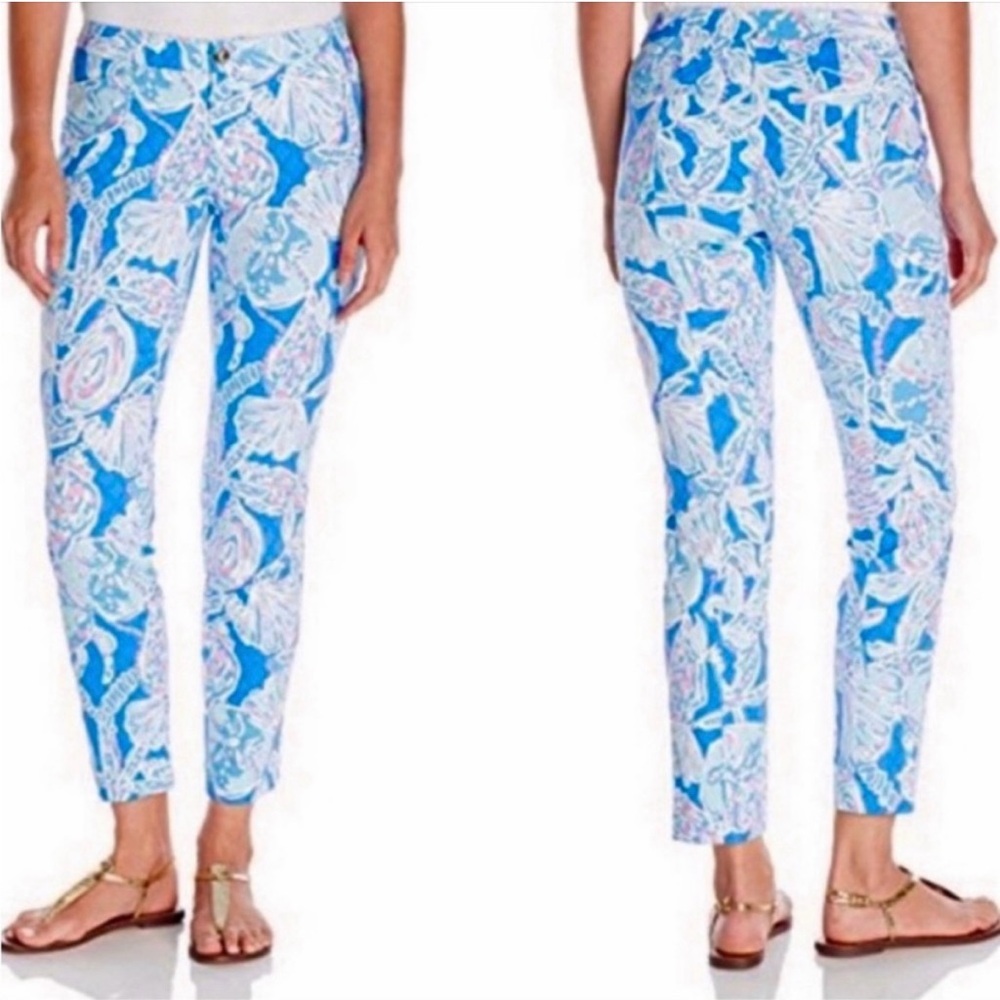 Lilly Pulitzer Kelly Skinny Ankle Pants Bay Blue Into The Deep 6 EUC